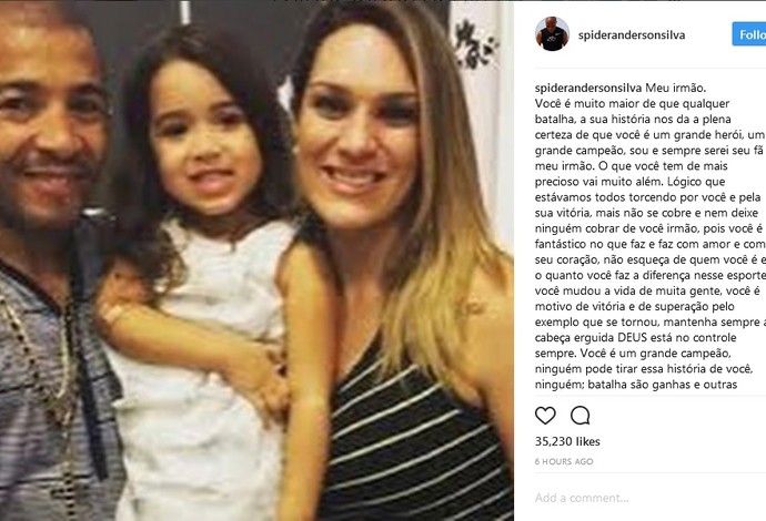 Spider defende José Aldo em post: “Como nós, meu amigo, muito poucos”