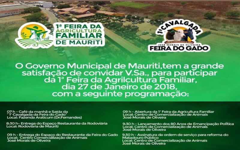 Prefeitura de Mauriti realiza 1º feira de agricultura familiar e convida população