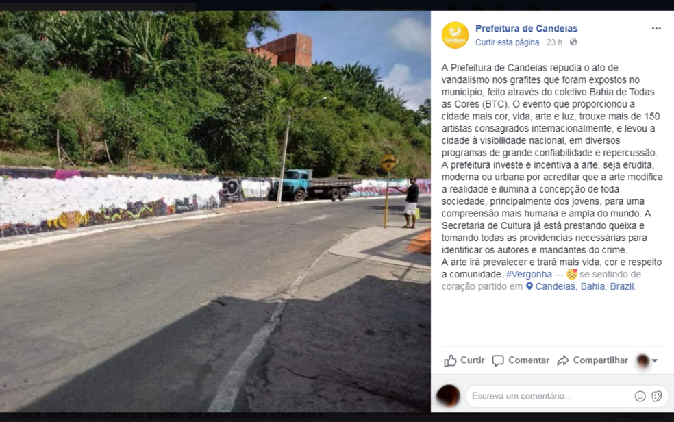 Grafite de projeto cultural com mais de 150 artistas é apagado com tinta branca na Bahia e prefeitura repudia vandalismo