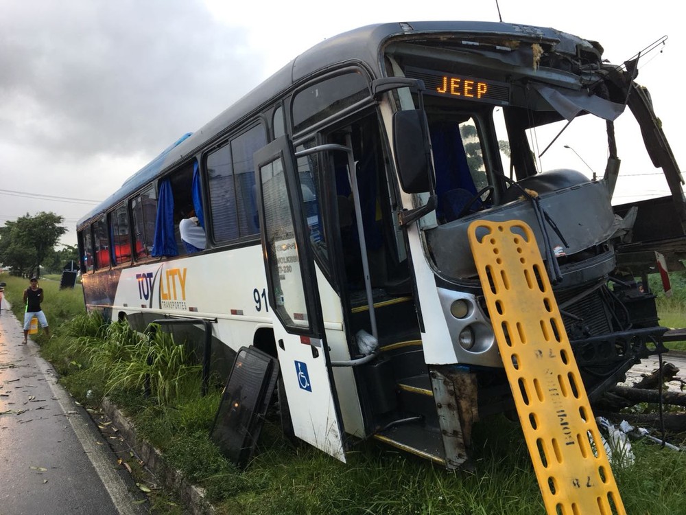 Ônibus que transportava operários bate em cavalo e em árvore e deixa 20 feridos no Grande Recife