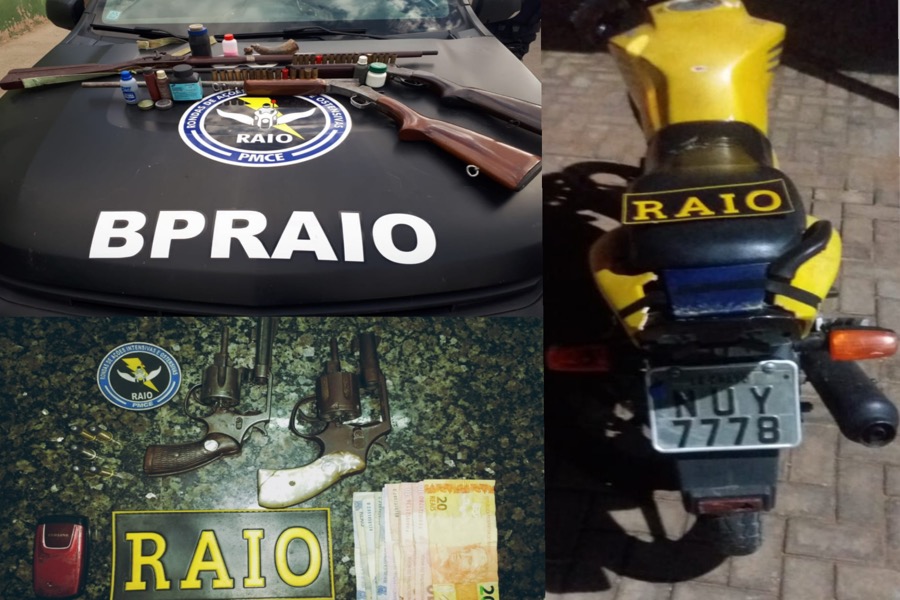 Cinco armas de fogo são apreendidas e uma moto roubada é recuperada pelo BPRAIO em um curto intervalo de tempo