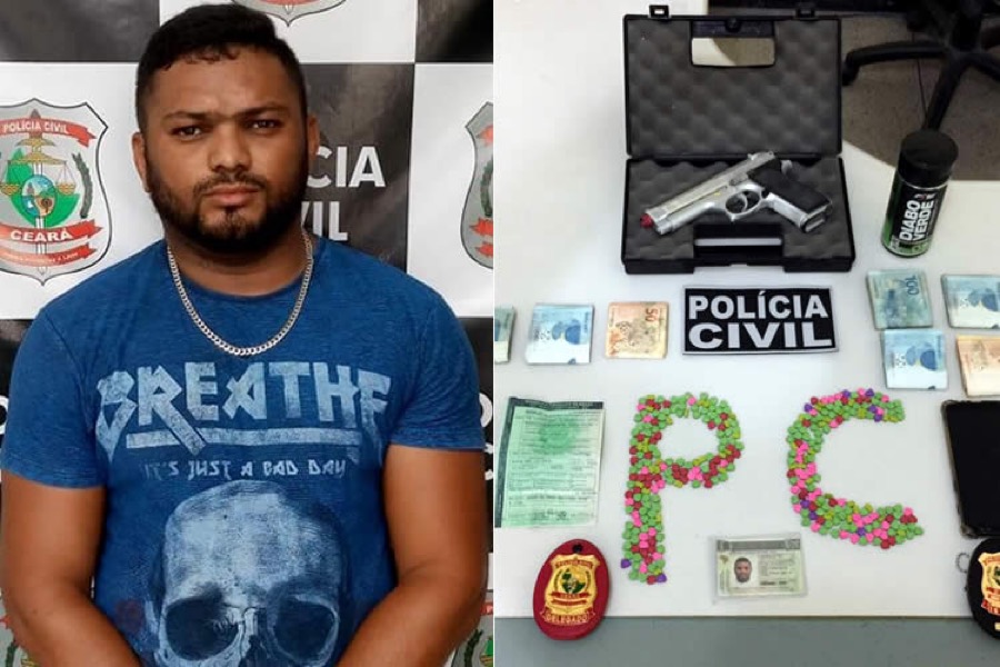 Polícia apreende 327 comprimidos Ecstasy, simulacro de pistola e R$ 5,7 mil na cidade de Juazeiro do Norte-CE