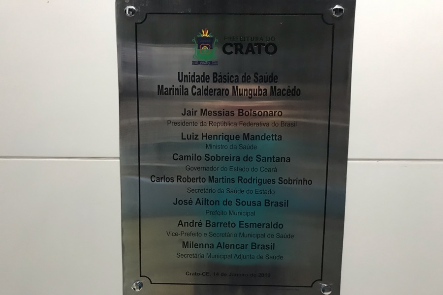 Com nome do presidente Bolsonaro em placa inaugural, Crato faz história, diz Vereador Bebeto”