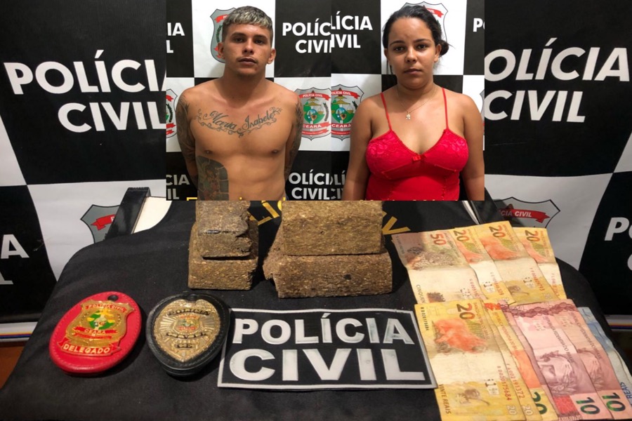 Polícia Civil cumpre mandados de prisão contra casal pego  com 6 kg de droga e apreende mais 1 kg de entorpecente em Juazeiro do Norte-CE