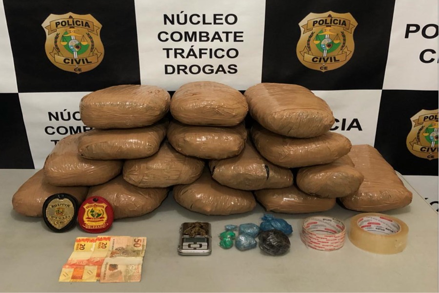 Polícia Civil apreende 15 kg de droga escondida em depósito de reciclagem e residência na cidade de Juazeiro do Norte-CE