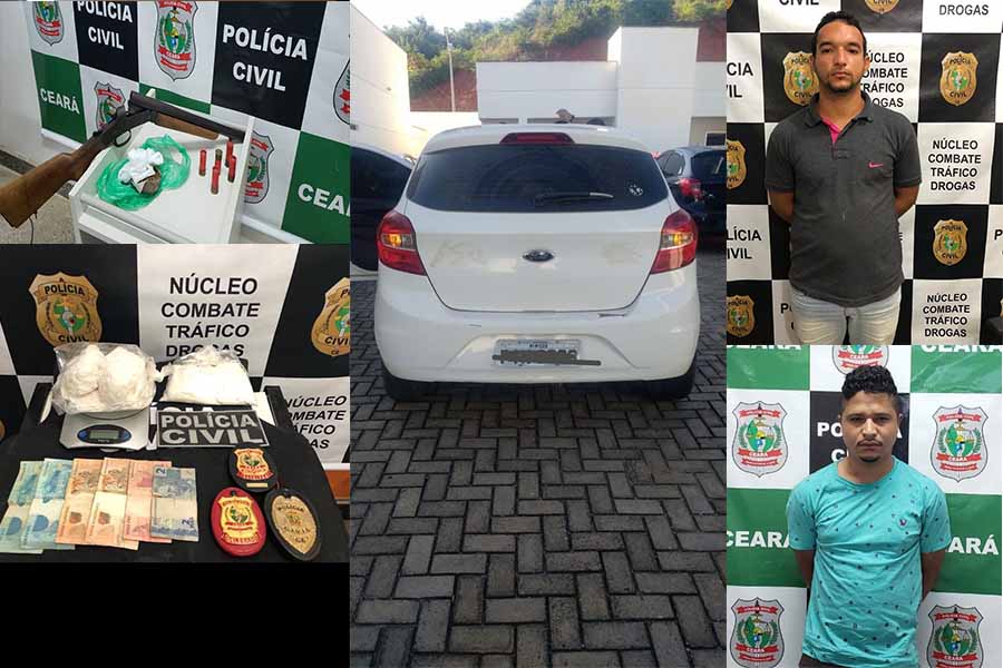 Em duas operações, Polícia Civil descobre um veículo clonado, arma e drogas em Crato e apreende 1 kg de cocaína em Juazeiro do Norte-CE