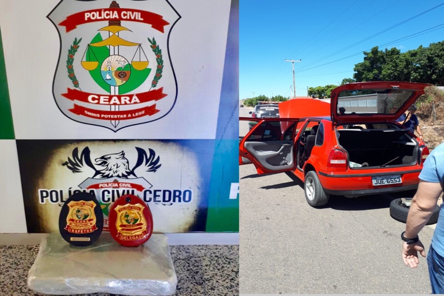 Polícia Civil apreende 1 kg de pasta base de cocaína no  interior de veículo e prende casal em Cedro-CE