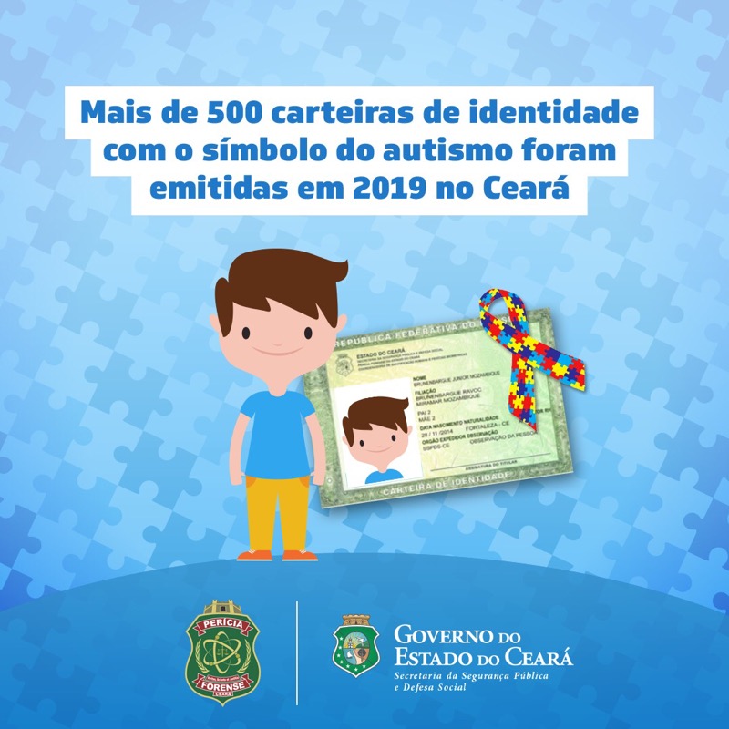 Mais de 500 carteiras de identidade com o símbolo do autismo foram emitidas no Ceará