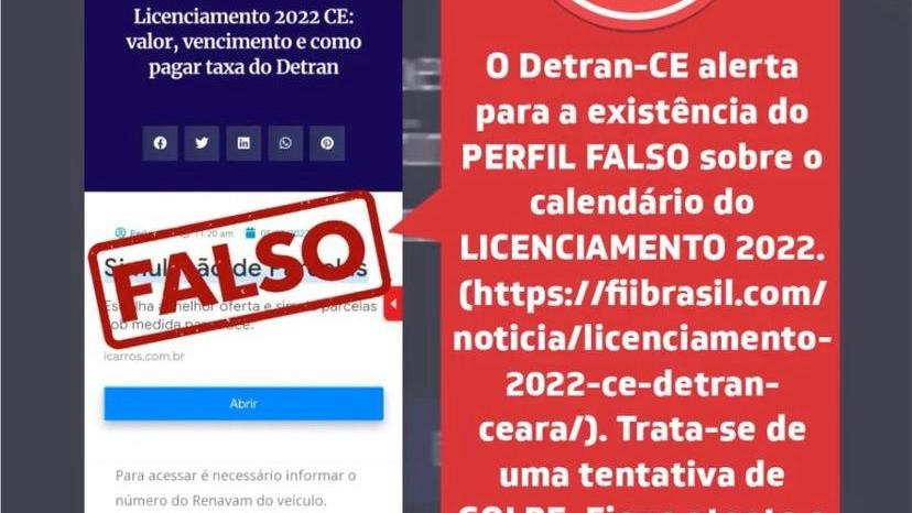 Detran-CE alerta usuários sobre página com informações falsas de pagamento do licenciamento: ‘golpe’