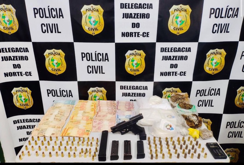 Polícia Civil apreende mais de 100 munições, pistola e drogas em Juazeiro do Norte