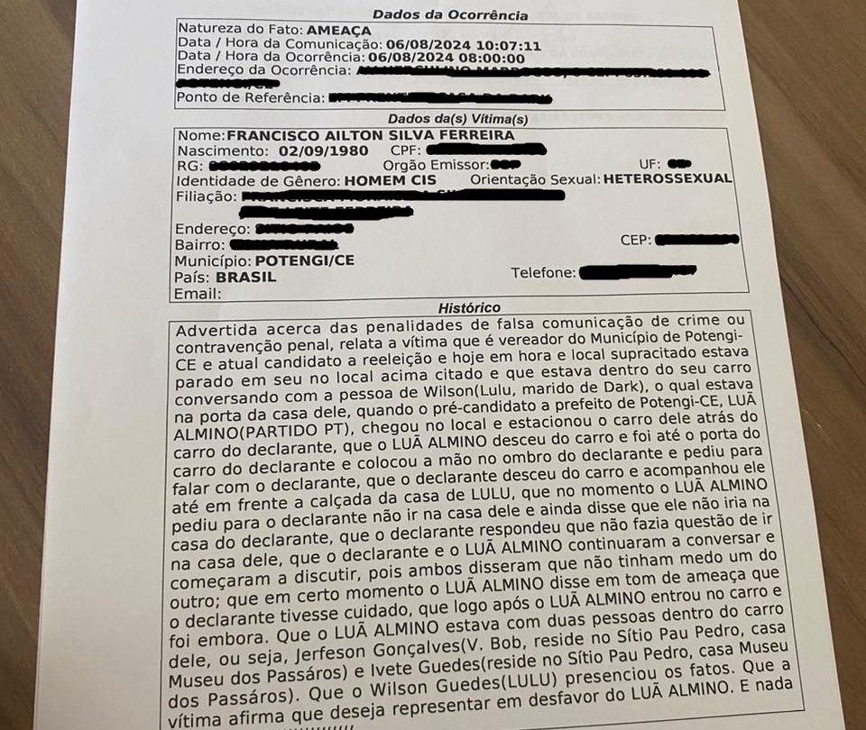 Pré-candidato a prefeito de Potengi, Luã Almino, ameaça vereador e caso vai parar na delegacia